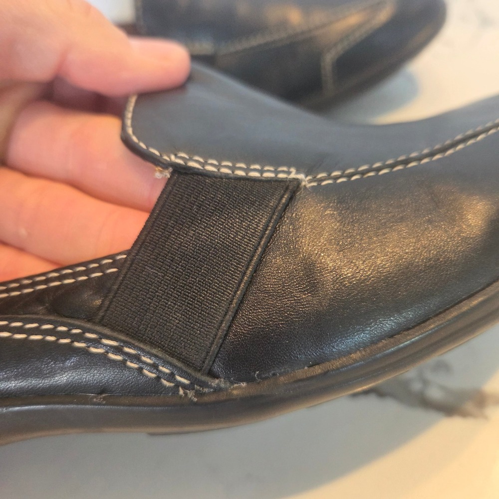 Naturalizer/Natural Soul Blk Leather Loafers Comfort Slip On Wht Stitch Women 11 - Picture 8 of 13